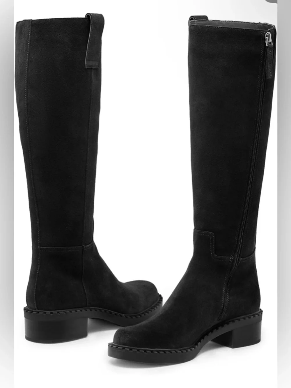 KaroNairy Knee High Faux Leather Long Boot Low Chunky Heel Toe Side Zipper Boot